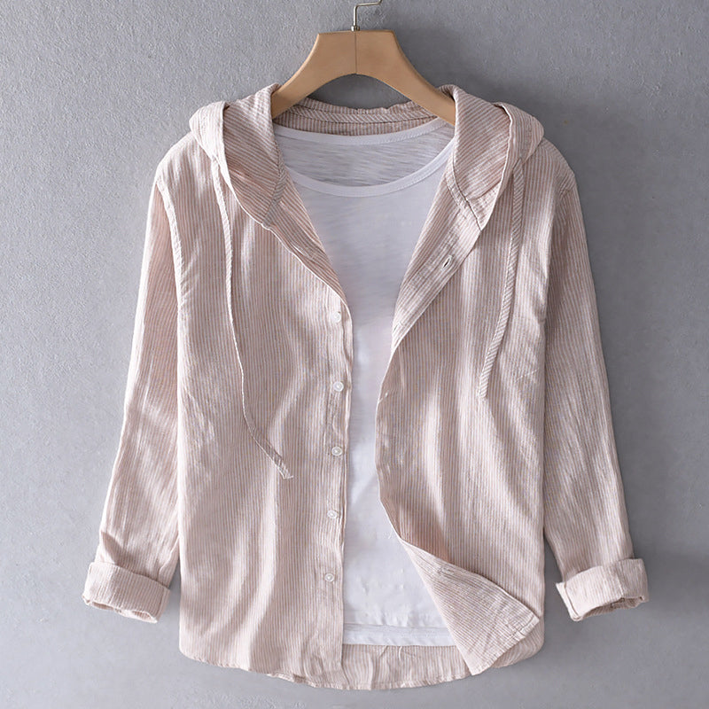 Women's Relaxed Fit Hooded Button Up Shirt with Drawstring Hood – Lightweight Long Sleeve Casual Layer for Spring and Summer