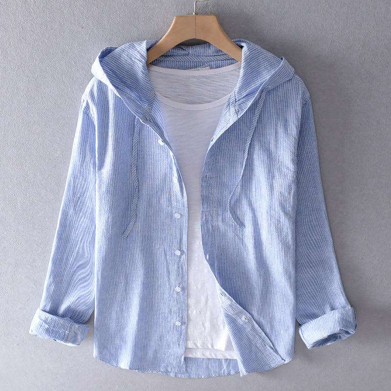 Women's Relaxed Fit Hooded Button Up Shirt with Drawstring Hood – Lightweight Long Sleeve Casual Layer for Spring and Summer