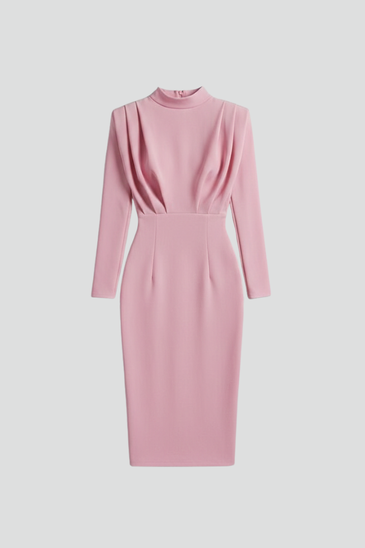 Women’s Long Sleeve Mock Neck Midi Dress Elegant Tailored Silhouette