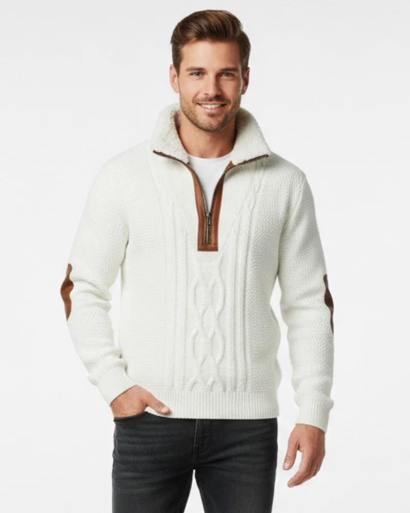 Suéter de punto para hombre con cremallera de un cuarto: capa cálida y holgada para otoño e invierno