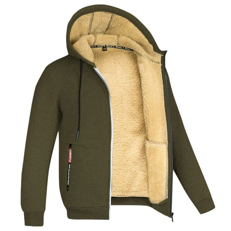 Herren-Winterjacke mit Kapuze und Wollfutter – Warme Jacke mit Reißverschluss für alltäglichen Komfort bei kaltem Wetter