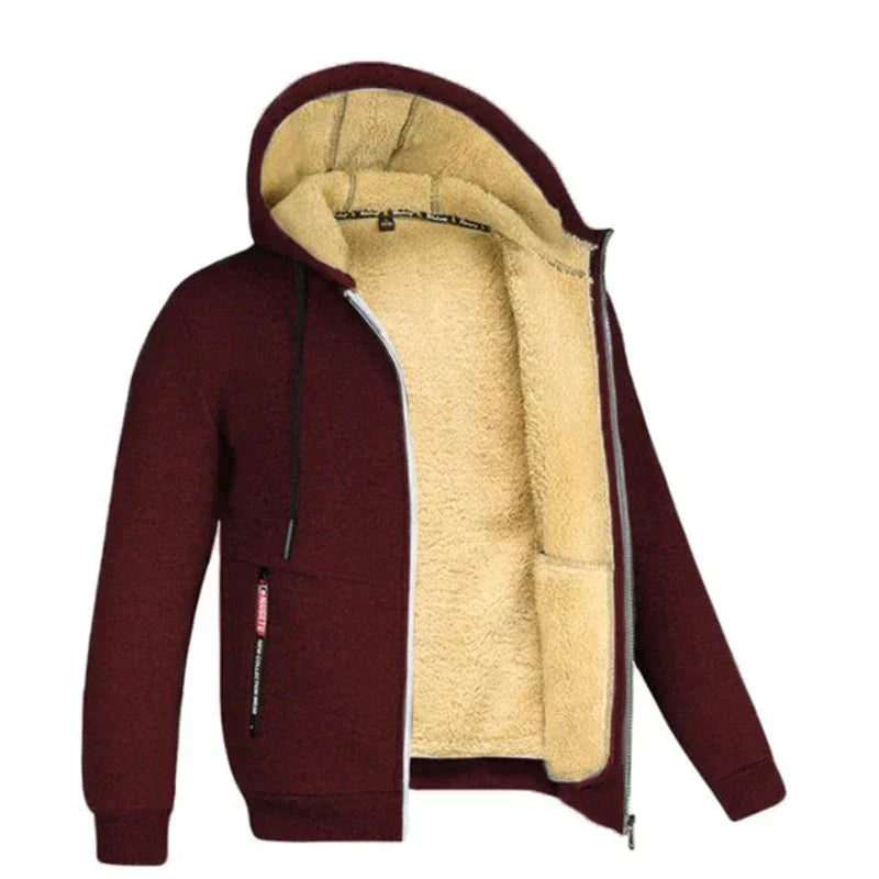 Herren-Winterjacke mit Kapuze und Wollfutter – Warme Jacke mit Reißverschluss für alltäglichen Komfort bei kaltem Wetter