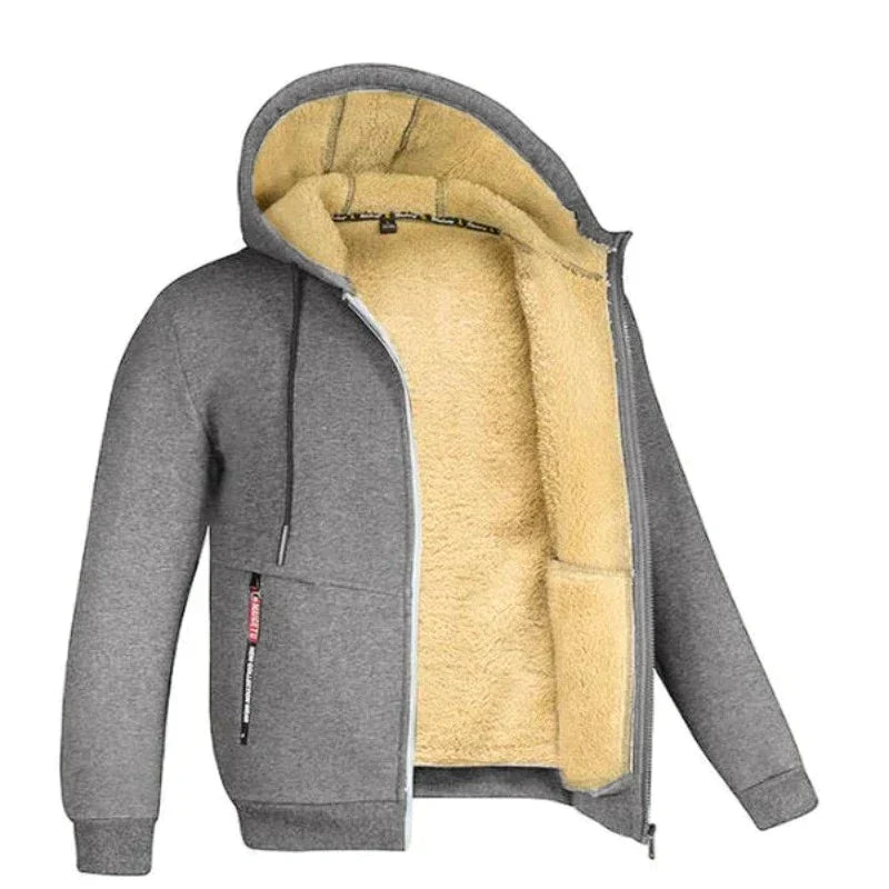 Herren-Winterjacke mit Kapuze und Wollfutter – Warme Jacke mit Reißverschluss für alltäglichen Komfort bei kaltem Wetter