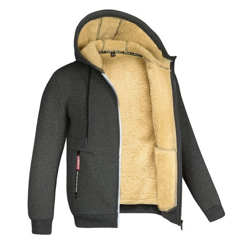 Herren-Winterjacke mit Kapuze und Wollfutter – Warme Jacke mit Reißverschluss für alltäglichen Komfort bei kaltem Wetter