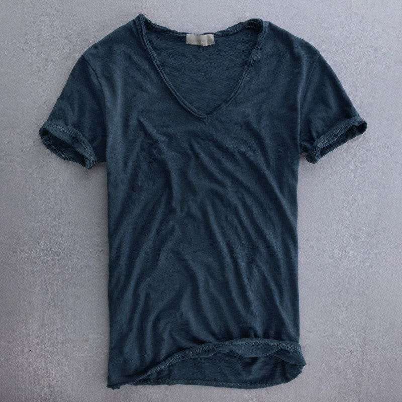 Ανδρικό Κοντομάνικο Slim Fit με V Λαιμόκοψη, Ελαφρύ Καλοκαιρινό Casual Τοπ