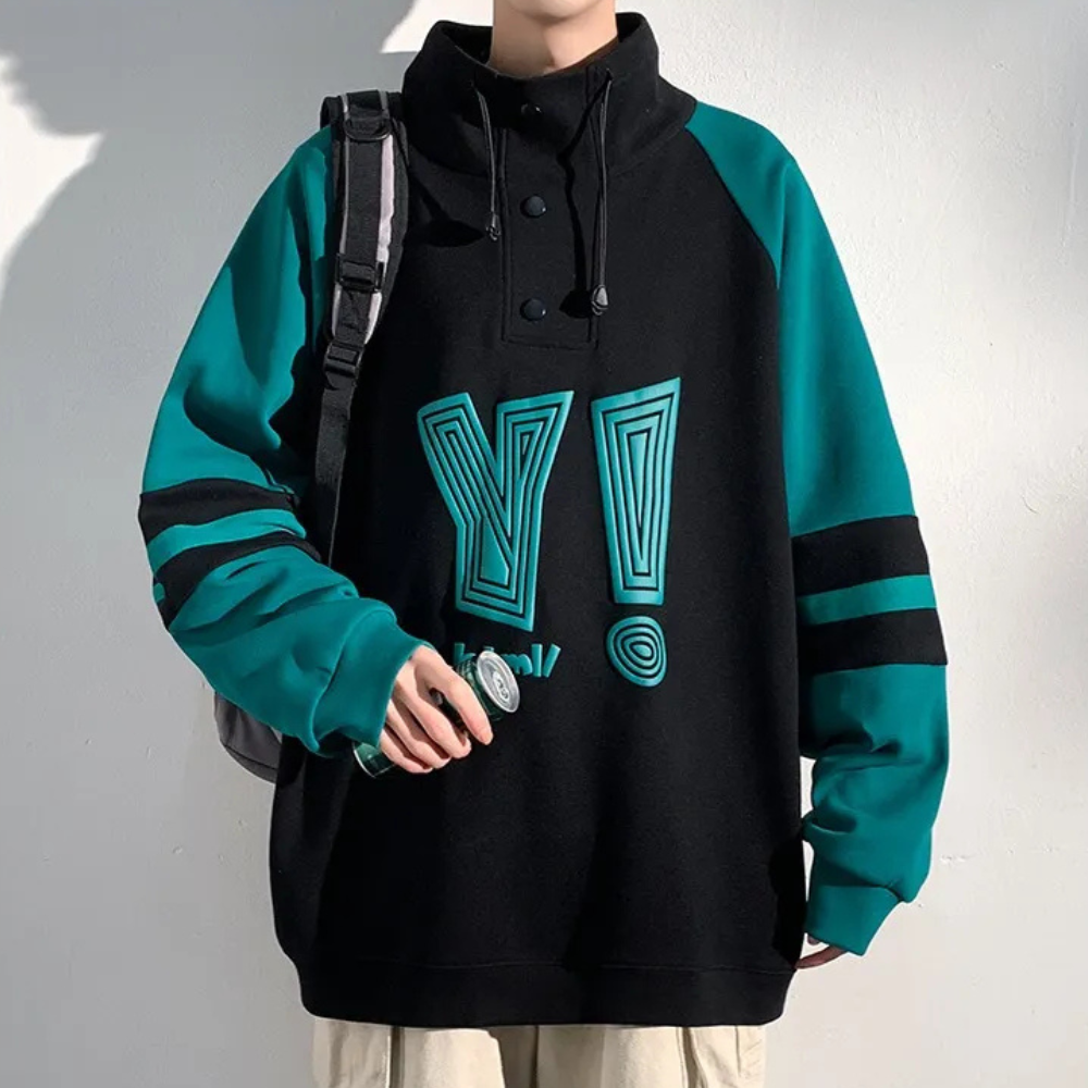 Herre sweatshirt med tryk og ståkrave