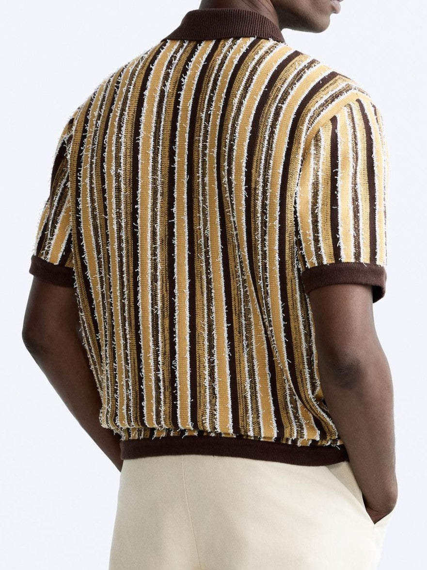 Men’s Retro Knitted Stripe Polo Casual Summer Shirt