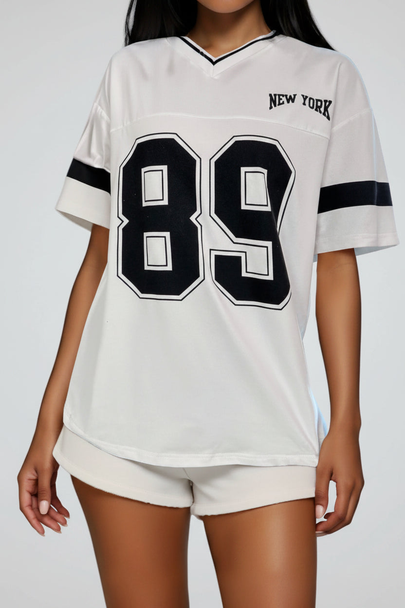 Women’s Printed T-Shirt V Neck Varsity Jersey Fit