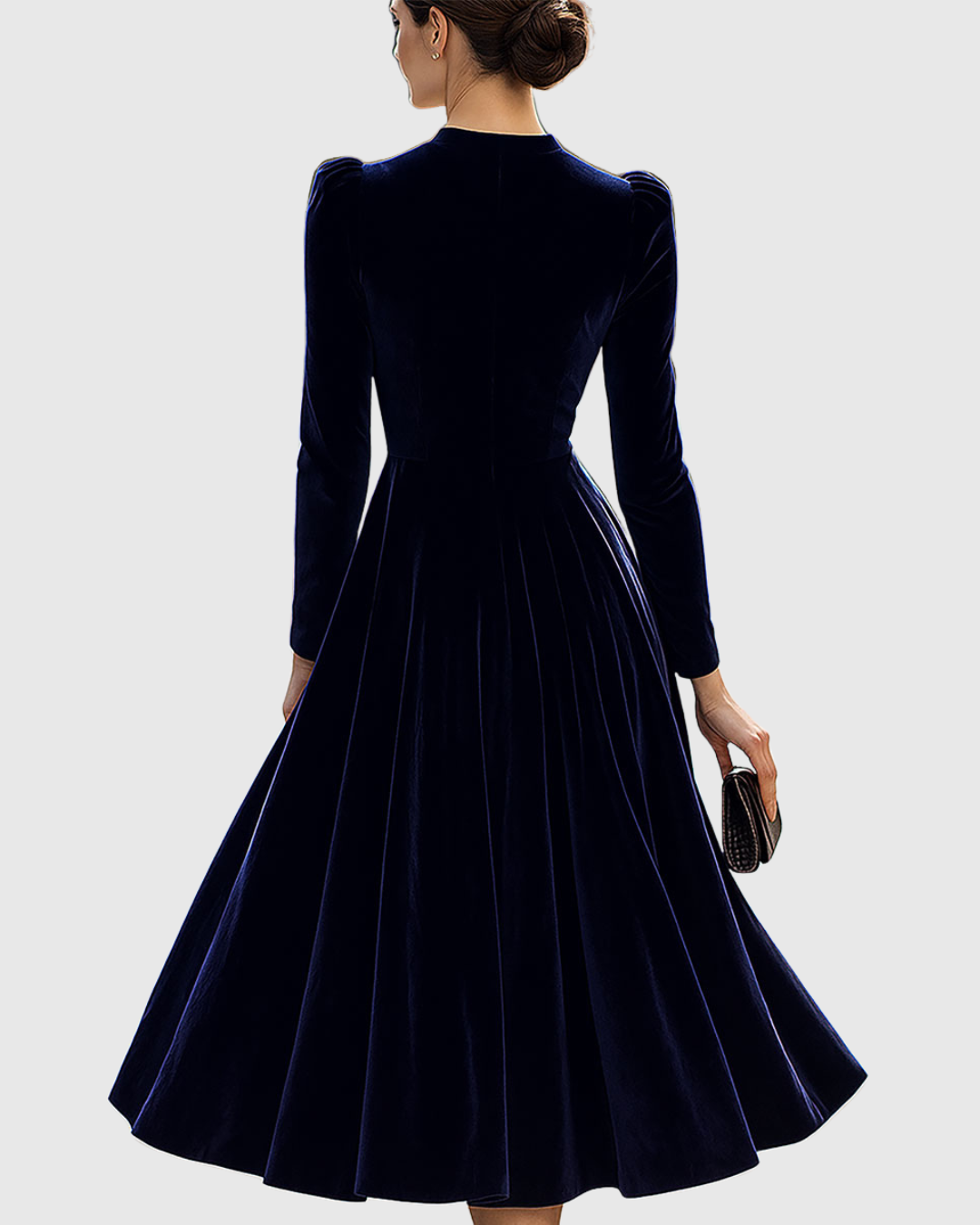 Vestito Midi in Velluto da Donna Elegante con Maniche Lunghe e Silhouette