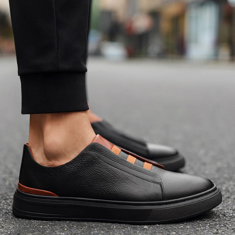 Pánské nazouvací tenisky z pravé kůže – elegantní ležérní obuv s elastickým páskem do kanceláře i na víkend