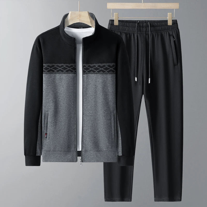 Herren-Zweiteiler-Trainingsanzug mit Reißverschluss - Kontrastjacke und Hose mit geradem Bein und Kordelzugbund