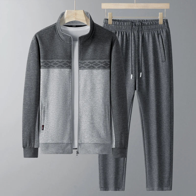 Herren-Zweiteiler-Trainingsanzug mit Reißverschluss - Kontrastjacke und Hose mit geradem Bein und Kordelzugbund