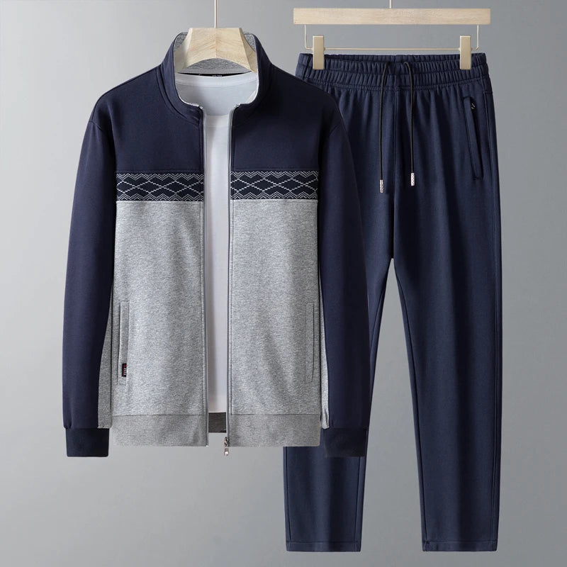 Herren-Zweiteiler-Trainingsanzug mit Reißverschluss - Kontrastjacke und Hose mit geradem Bein und Kordelzugbund