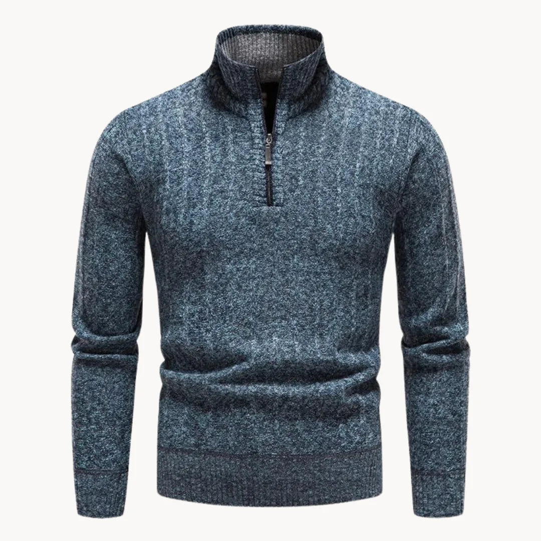 Maglione da uomo con mezza cerniera, collo alto a coste, maniche lunghe, maglia casual elegante per stratificazione quotidiana