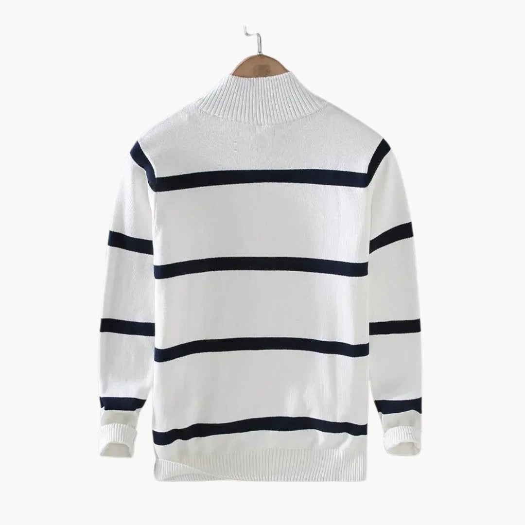 Jersey de hombre con cremallera hasta el pecho, cuello alto, tejido a rayas, manga larga, casual, para uso diario y capas