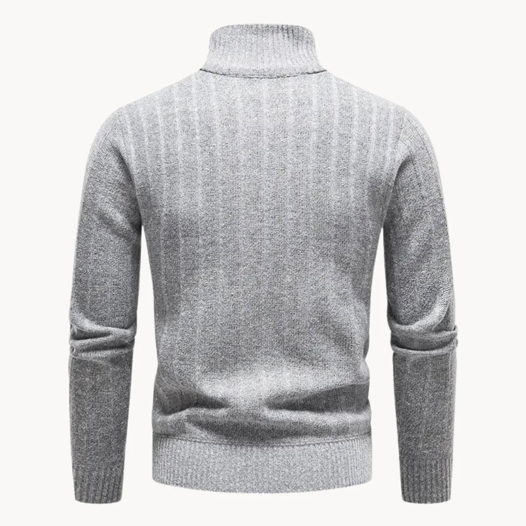 Pulover bărbați cu fermoar scurt, guler în picioare, tricotat cu rețea, mâneci lungi, casual, elegant, pentru stratificare zilnică