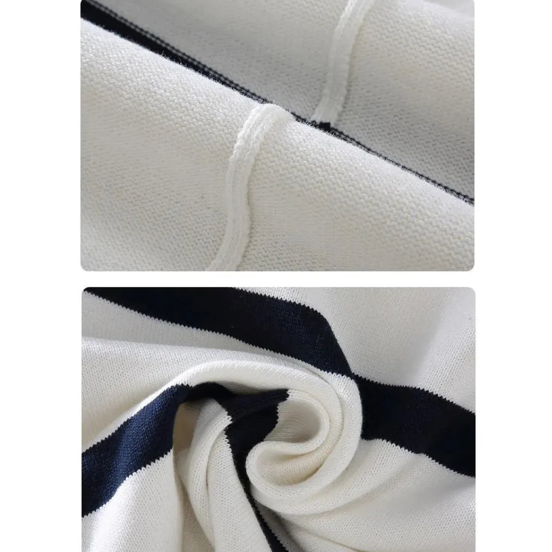 Jersey de hombre con cremallera hasta el pecho, cuello alto, tejido a rayas, manga larga, casual, para uso diario y capas