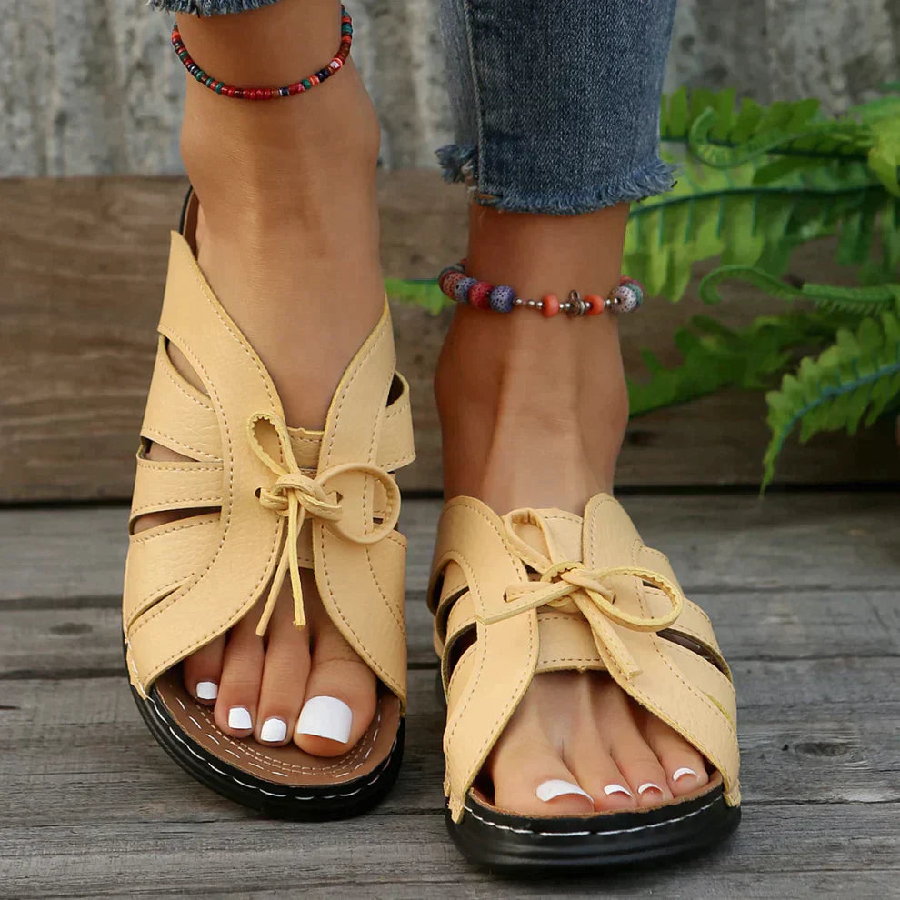Sandalias de cuña para mujer con punta abierta, detalle de nudo, soporte y ajuste cómodo