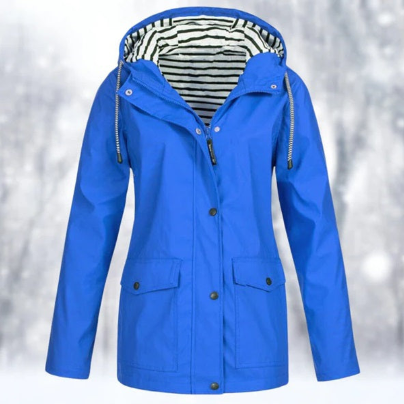 Damen-Regenjacke mit Kapuze – leichter Alltagsmantel mit Vordertaschen