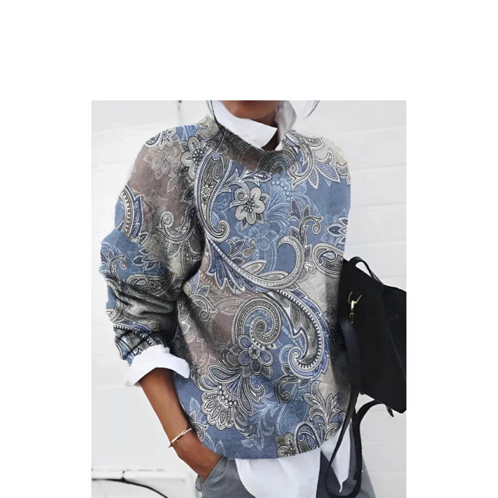 Women’s Relaxed Printed Top with Long Sleeves and Straight Fit