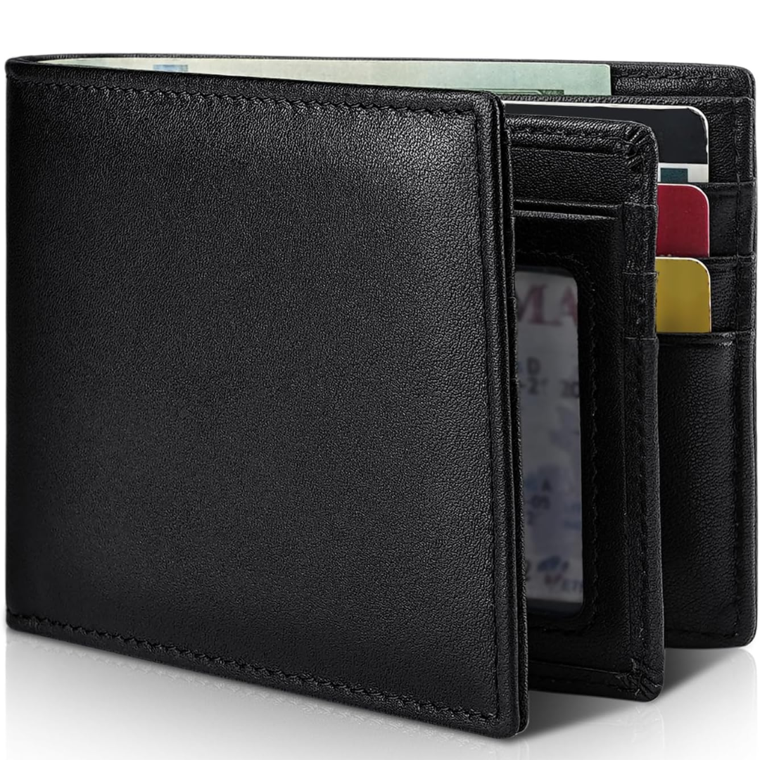 Herre Slim RFID-blokerende Tegnebog – Ægte Læder Bifold med 13 Kortlommer og ID-vindue