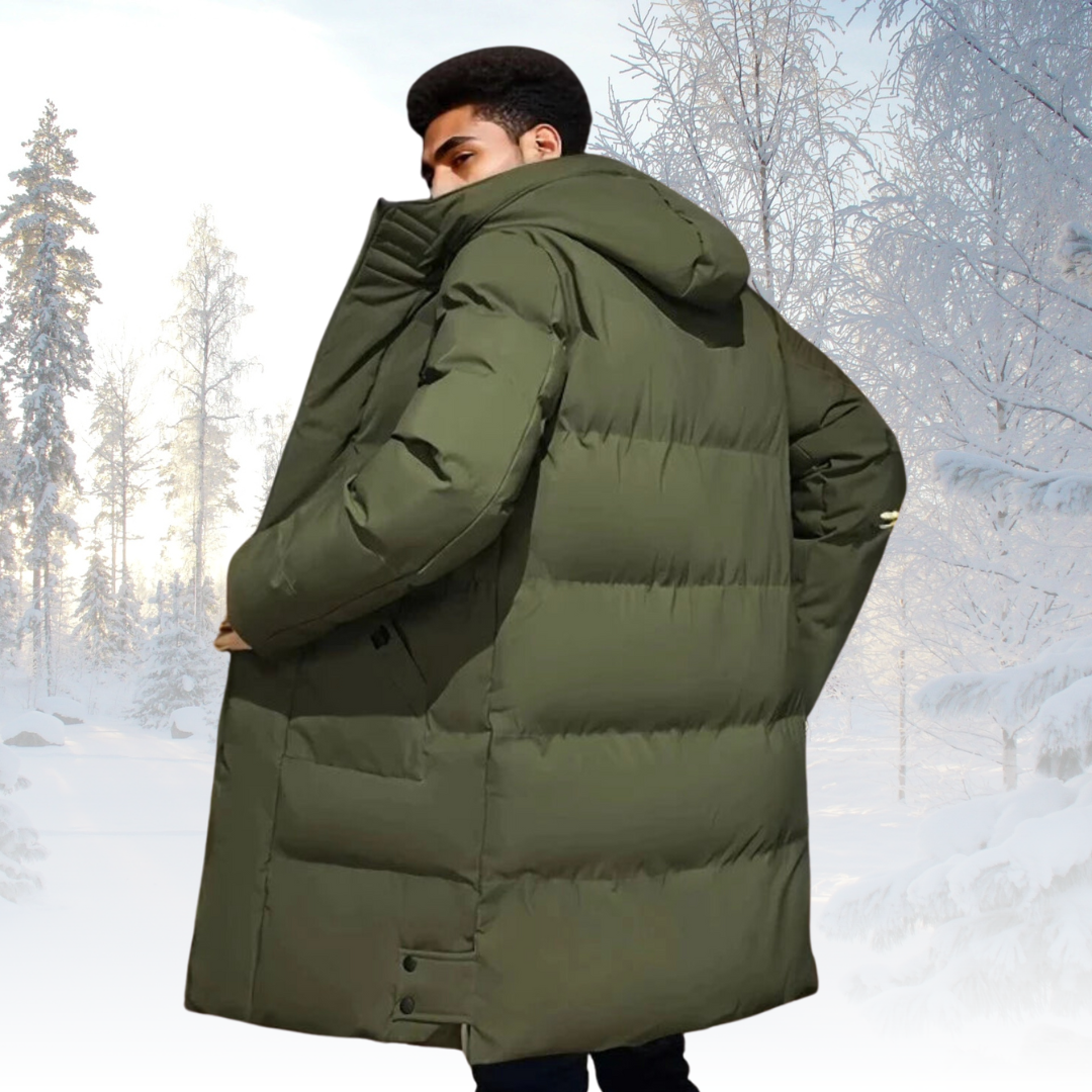 Abrigo acolchado largo con capucha para hombre – Capa aislante resistente a la intemperie para usar en invierno