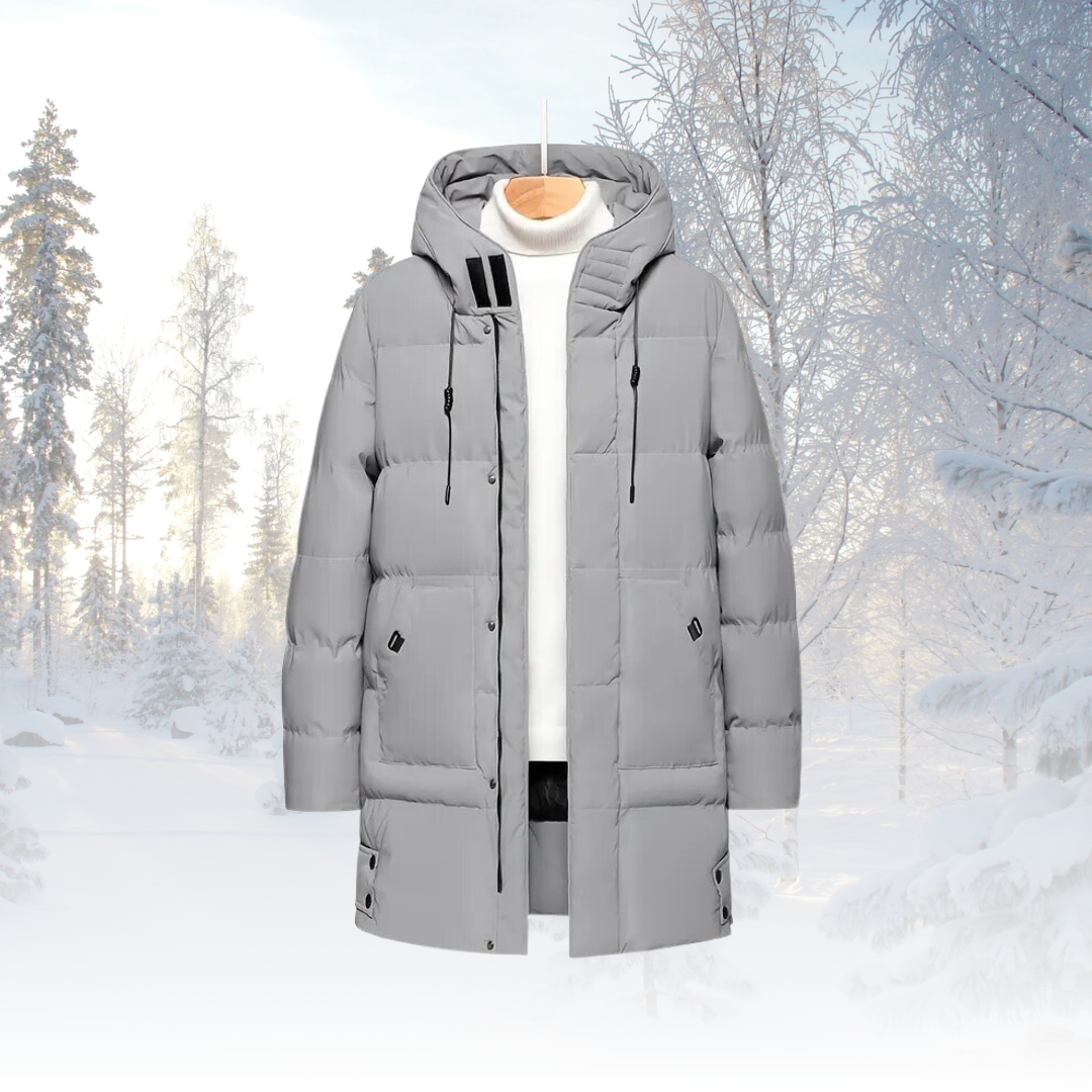 Abrigo acolchado largo con capucha para hombre – Capa aislante resistente a la intemperie para usar en invierno