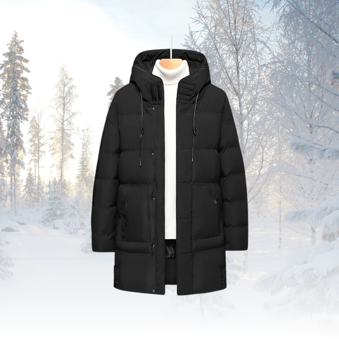 Abrigo acolchado largo con capucha para hombre – Capa aislante resistente a la intemperie para usar en invierno