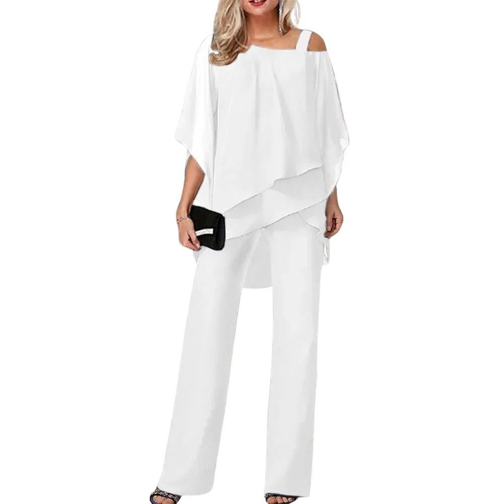 Completo pantaloni formale da donna in chiffon con maniche a pipistrello