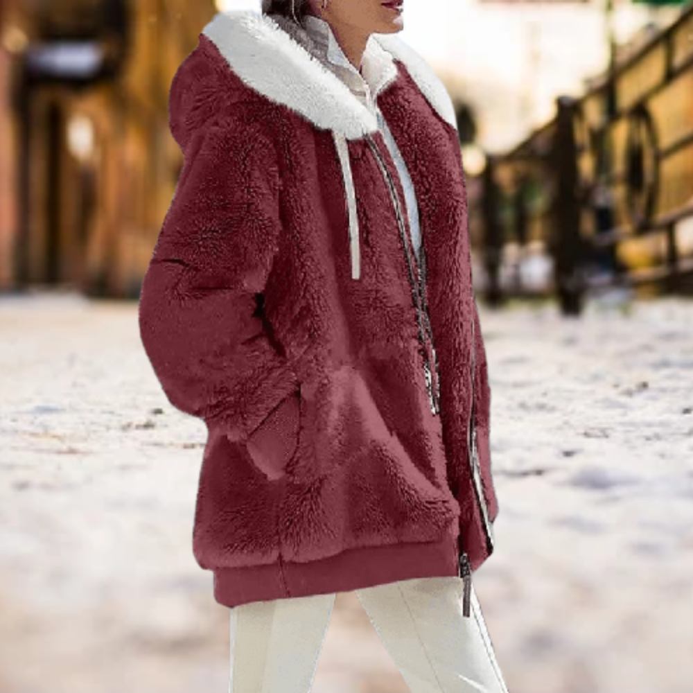 Női plüss kapucnis télikabát – puha, oversize, cipzáras réteg kényelmes mindennapi viselethez, laza városi kiruccanásokhoz, hétvégi utazáshoz és hideg időben