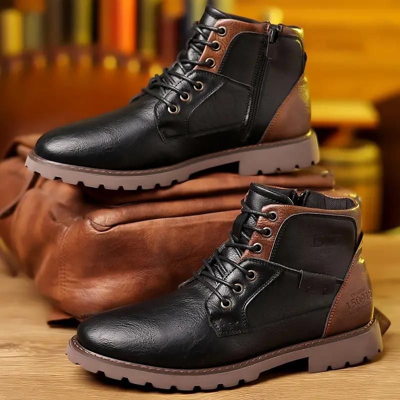 Herren-Schnürstiefeletten – Klassisches Lederdesign mit seitlichem Reißverschluss und robuster Profilsohle