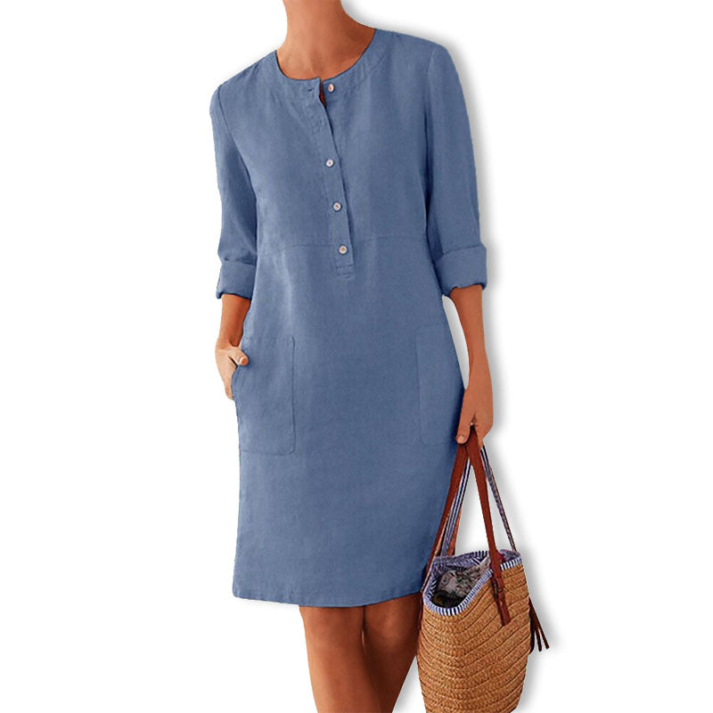 Vestido de verano para mujer con botones delanteros, corte relajado y detalle de bolsillo