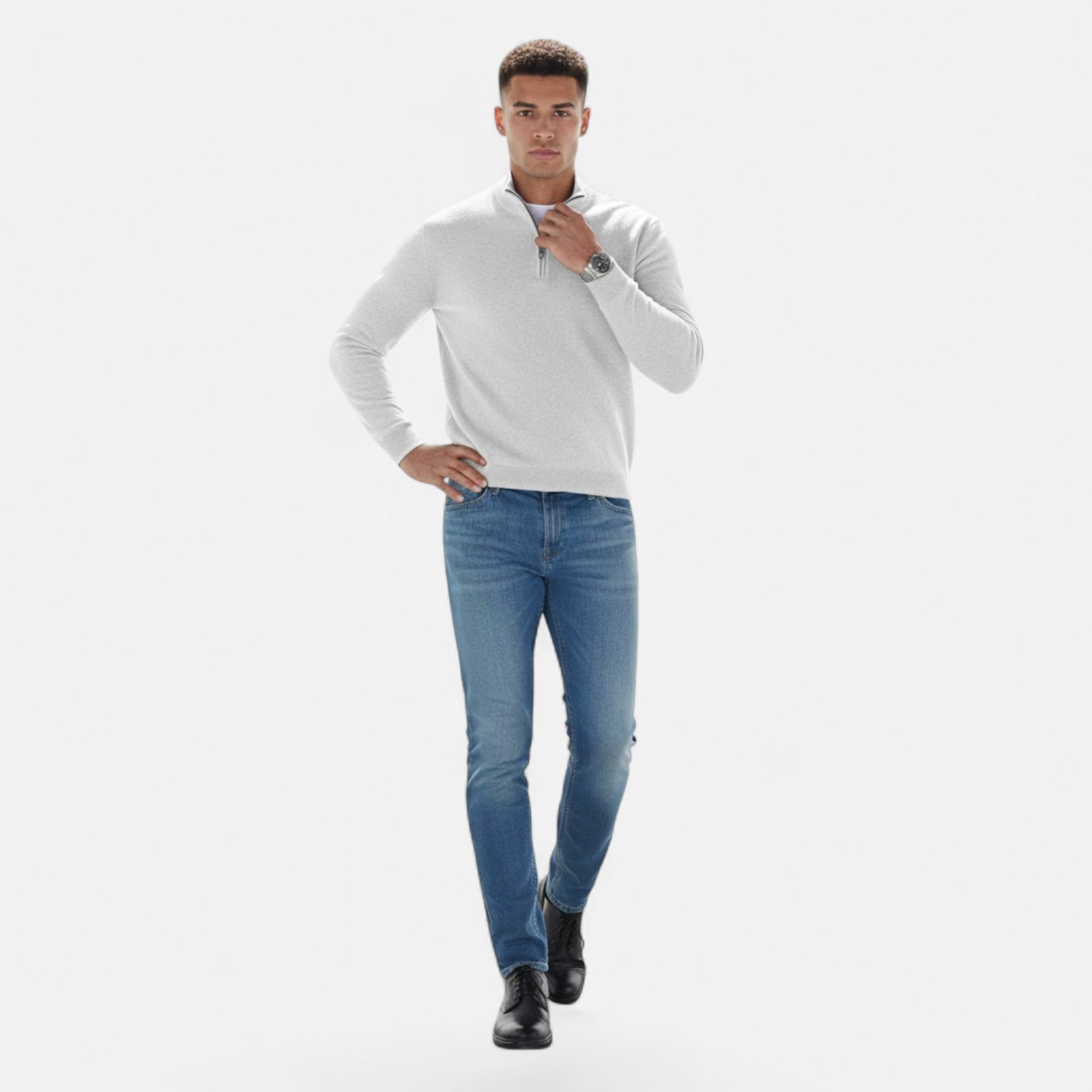 Valmonti | Men’s Heritage Cashmere-Blend V-Neck Zipper Top