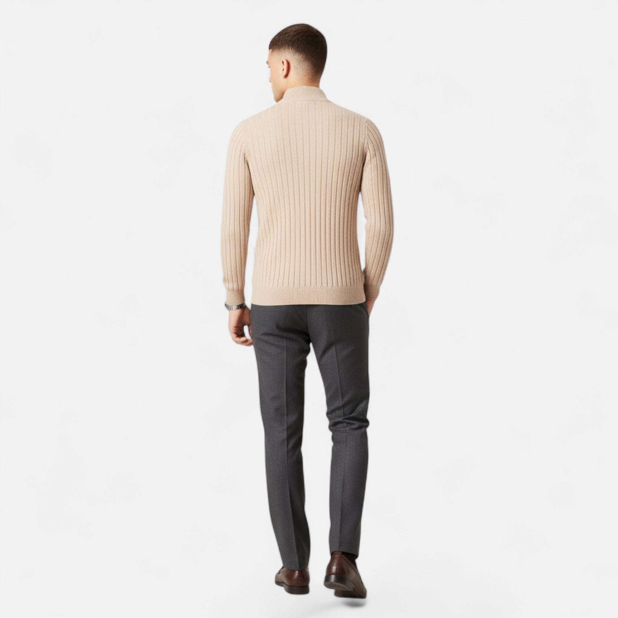Valmonti | Men’s Heritage Vertical-Bar Half-Zip Knit Sweater