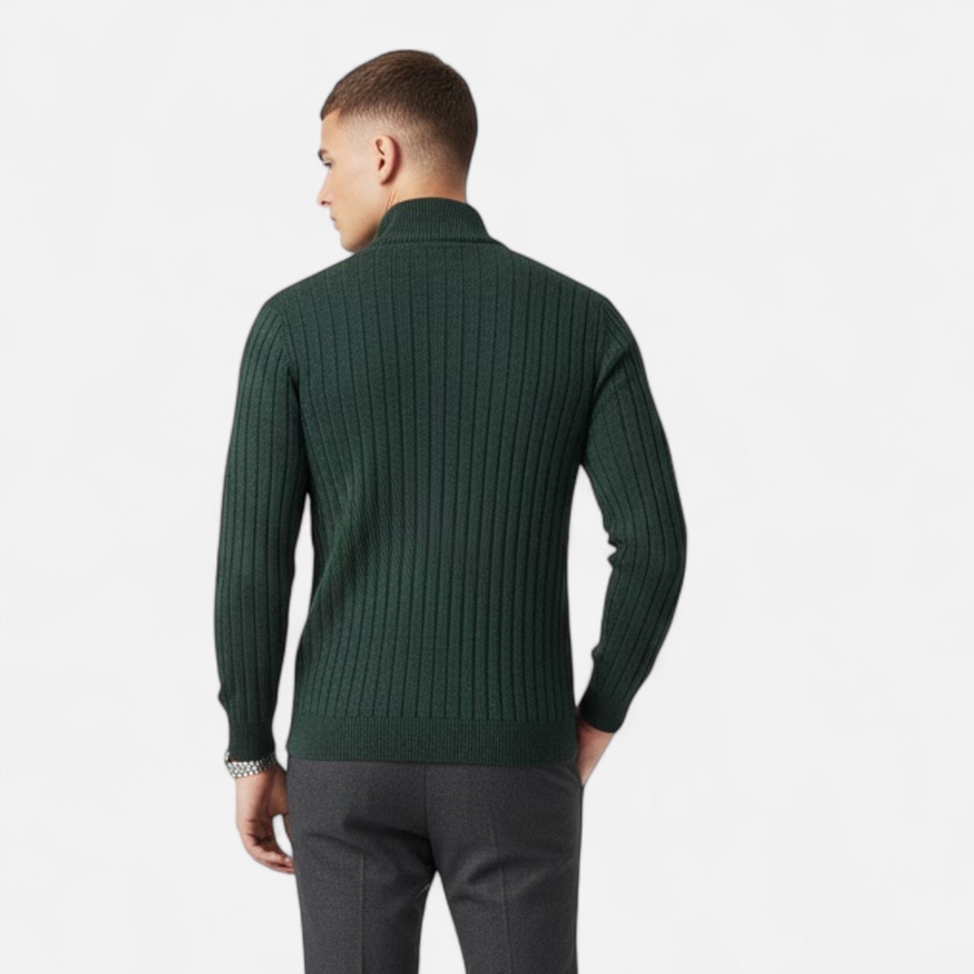 Valmonti | Men’s Heritage Vertical-Bar Half-Zip Knit Sweater