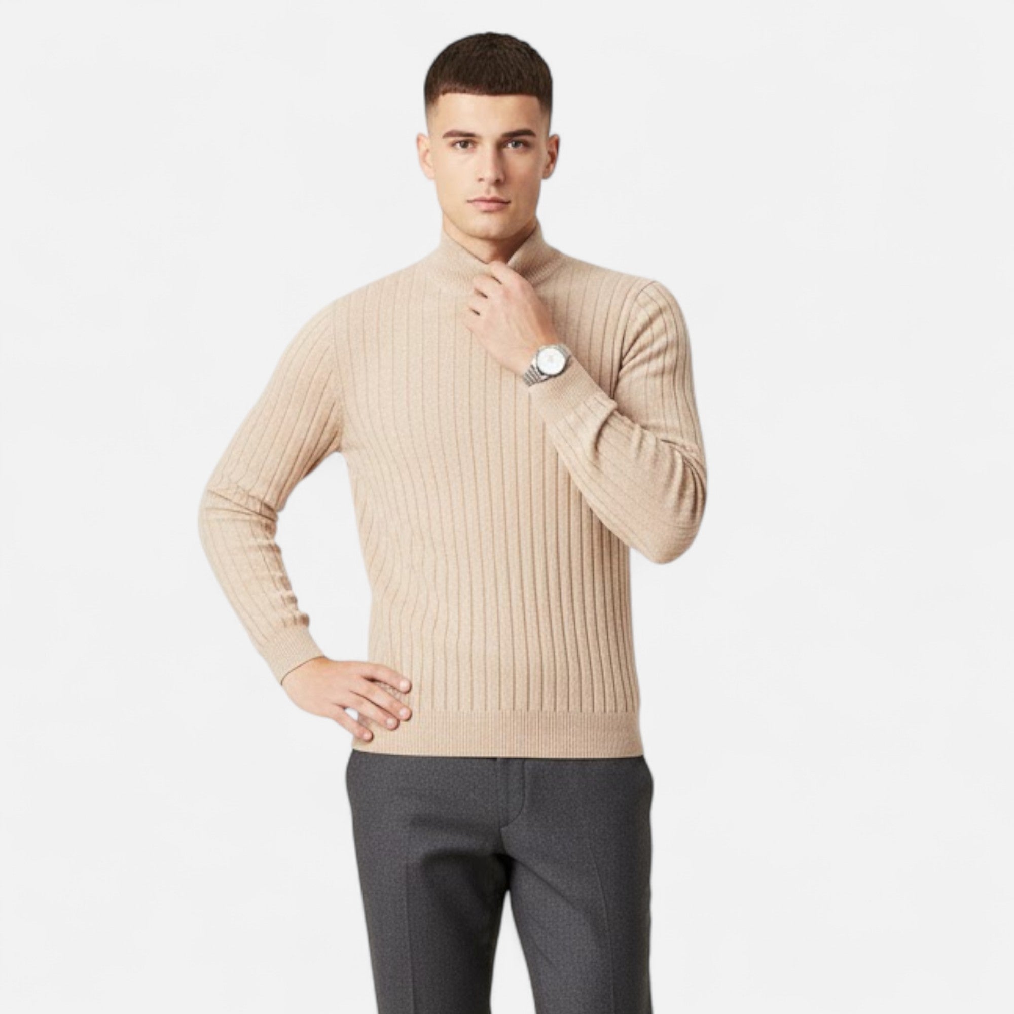 Valmonti | Men’s High-Lapel Cashmere Oversized Pullover