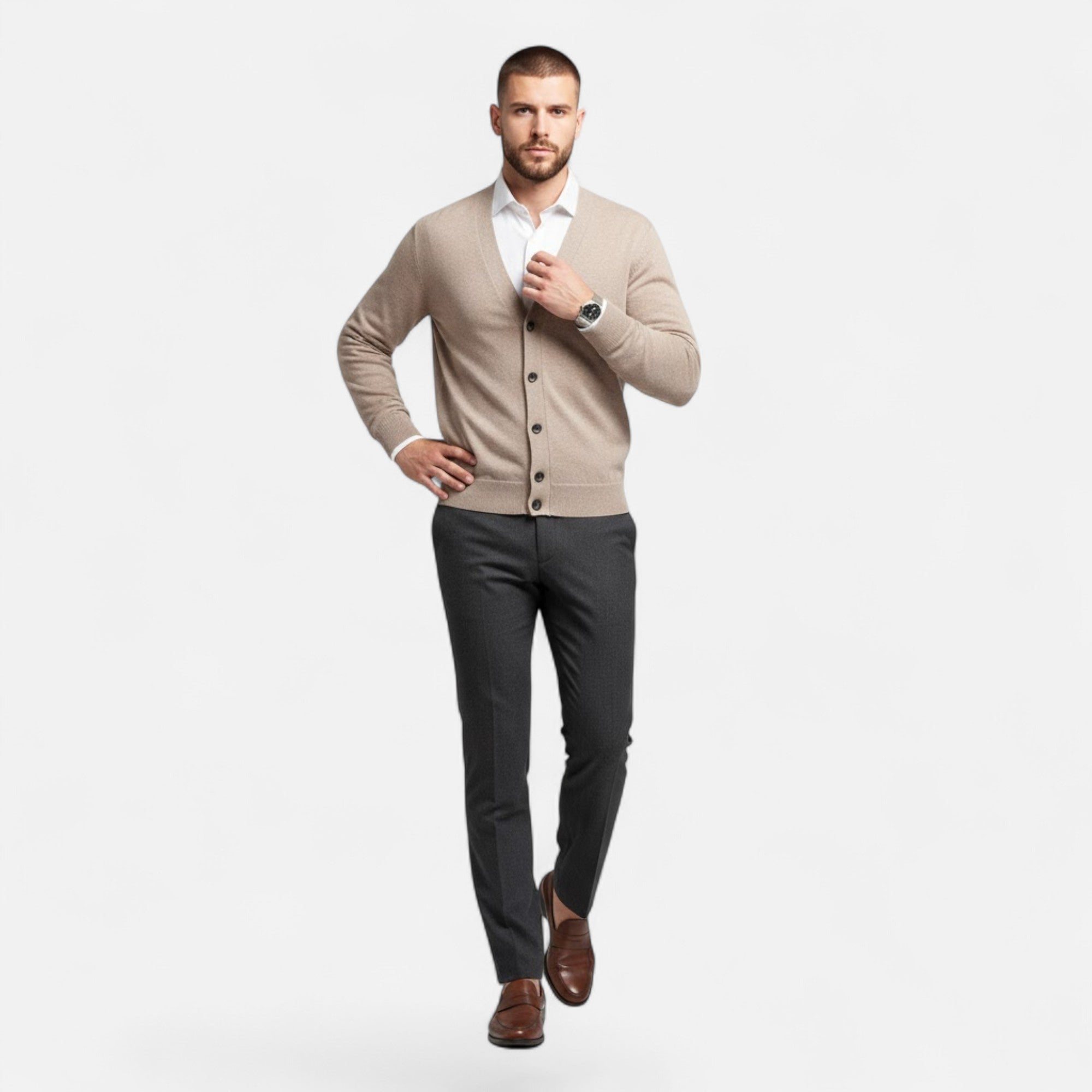 Valmonti | Men’s Loose V-Neck Wool-Blend Cardigan