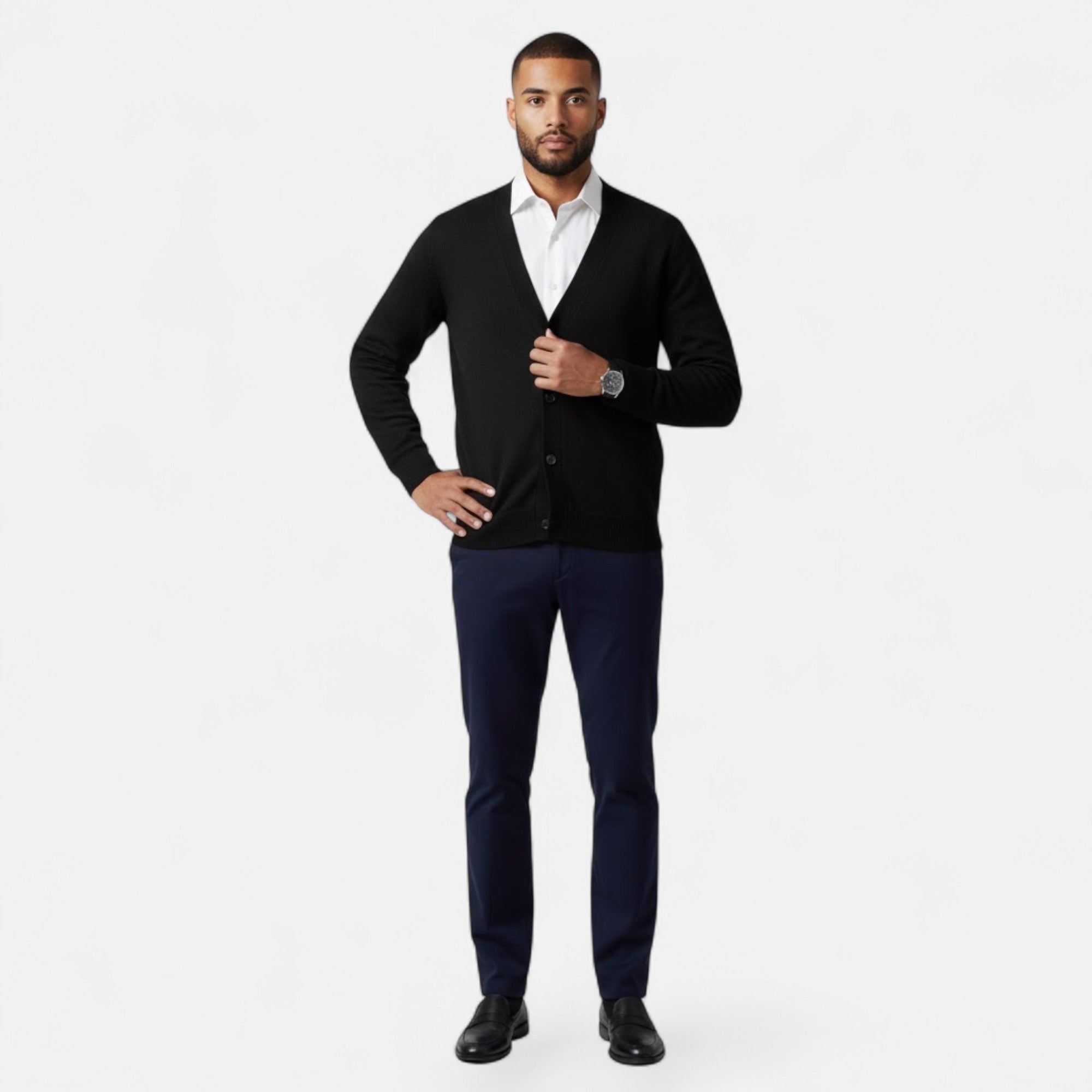 Valmonti | Men’s Loose V-Neck Wool-Blend Cardigan