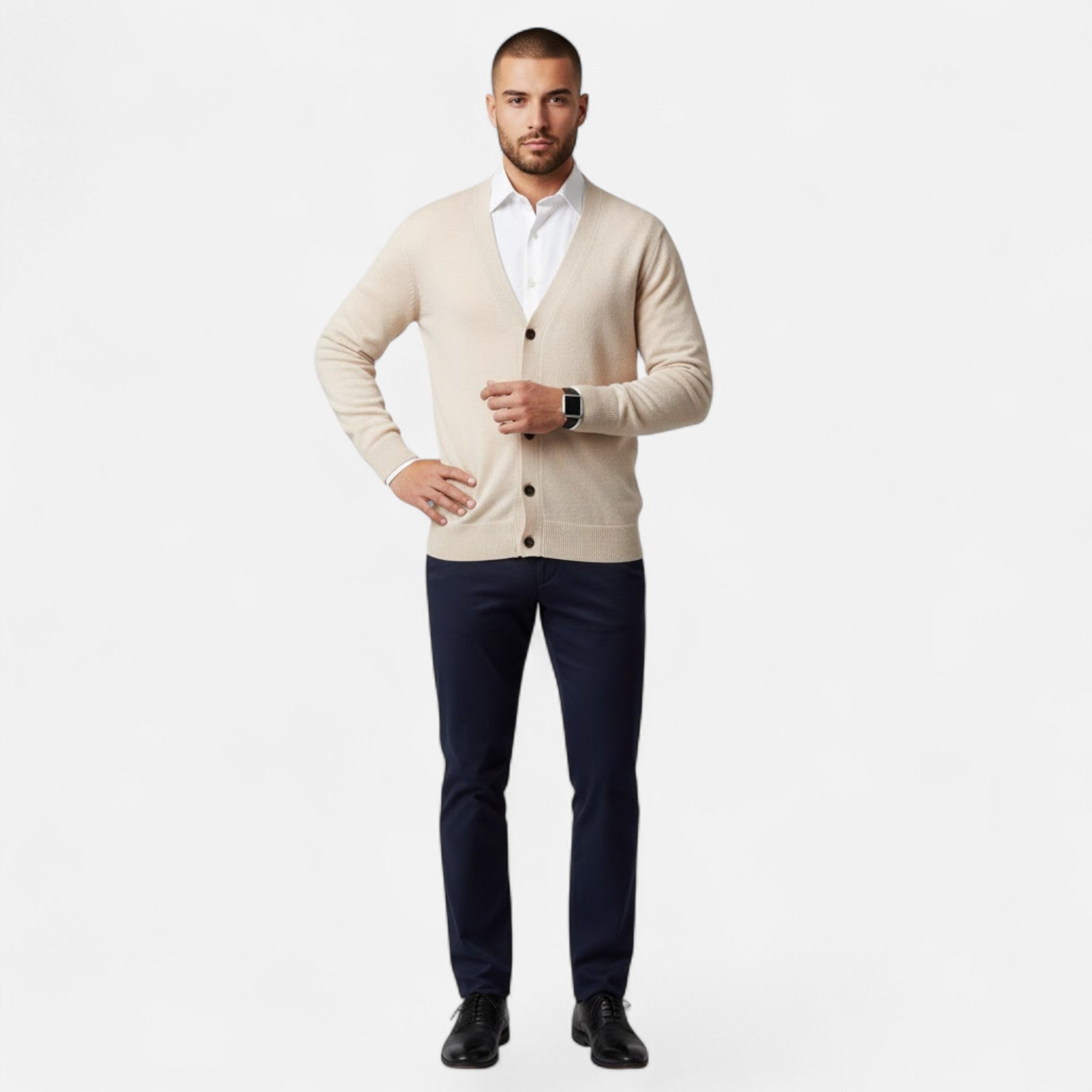 Valmonti | Men’s Loose V-Neck Wool-Blend Cardigan