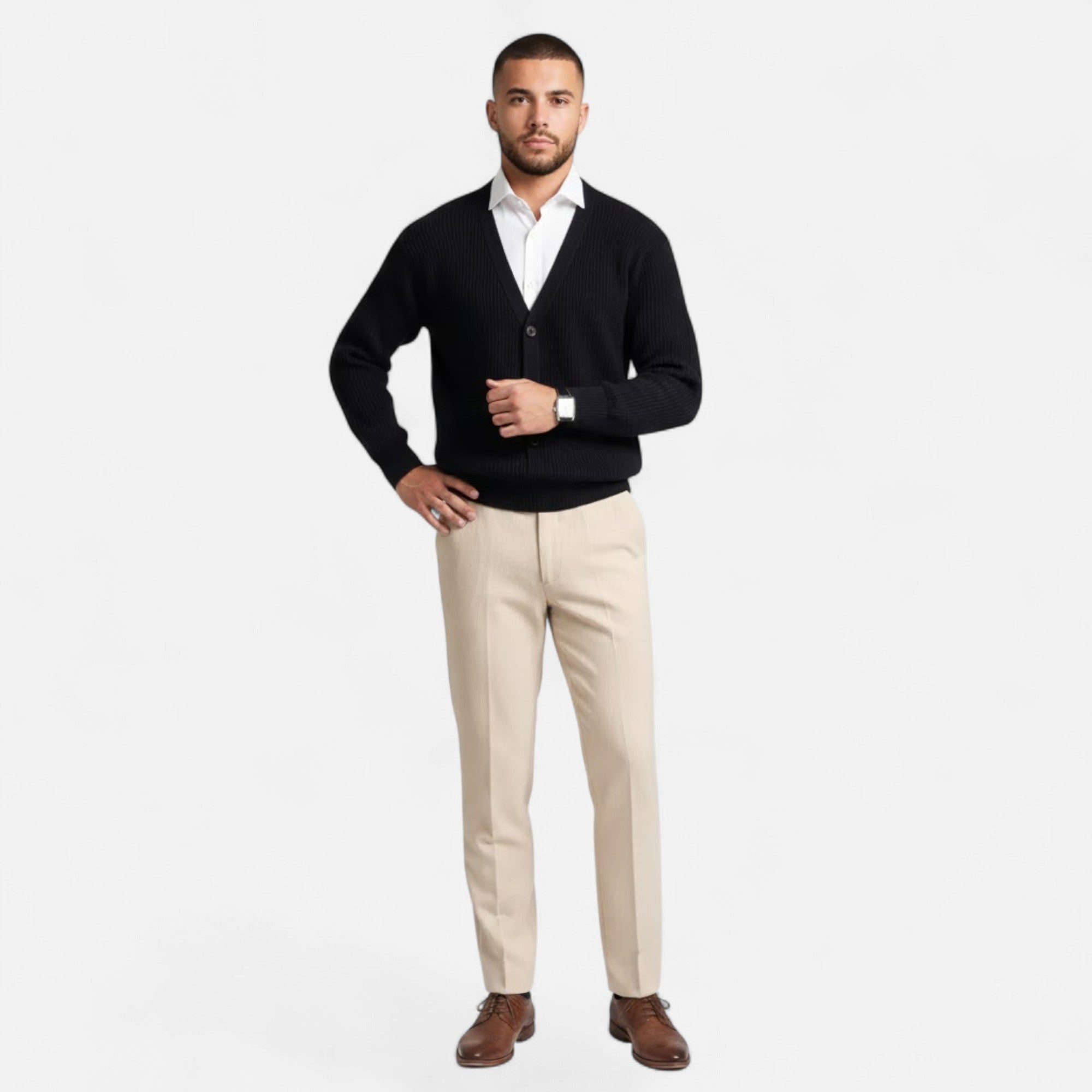Valmonti | Men’s Loose V-Neck Wool-Blend Cardigan