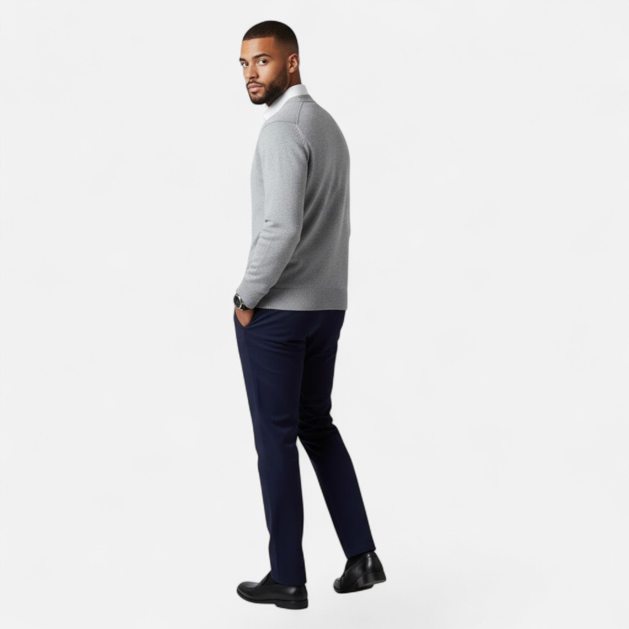 Valmonti | Men’s Loose V-Neck Wool-Blend Cardigan