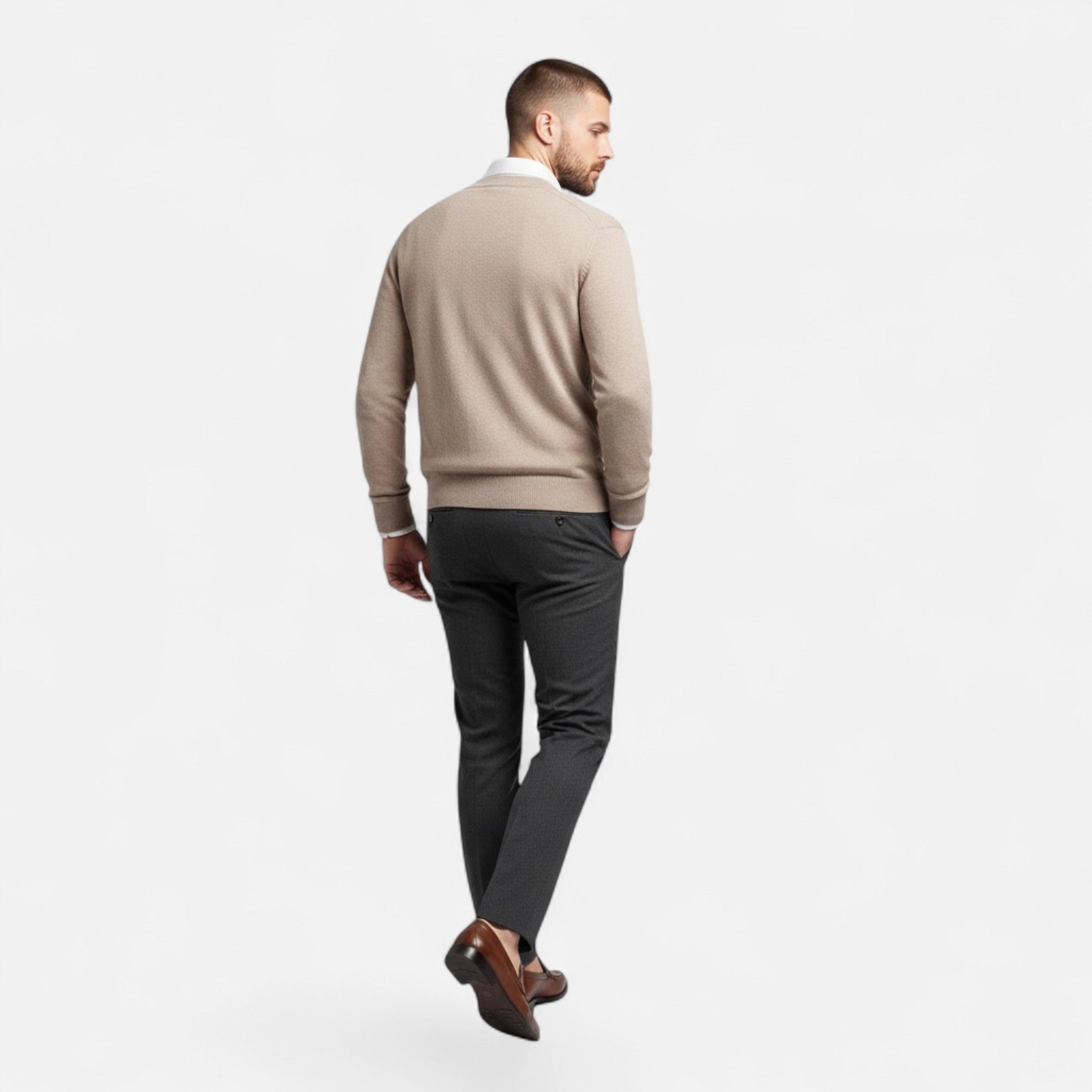 Valmonti | Men’s Loose V-Neck Wool-Blend Cardigan