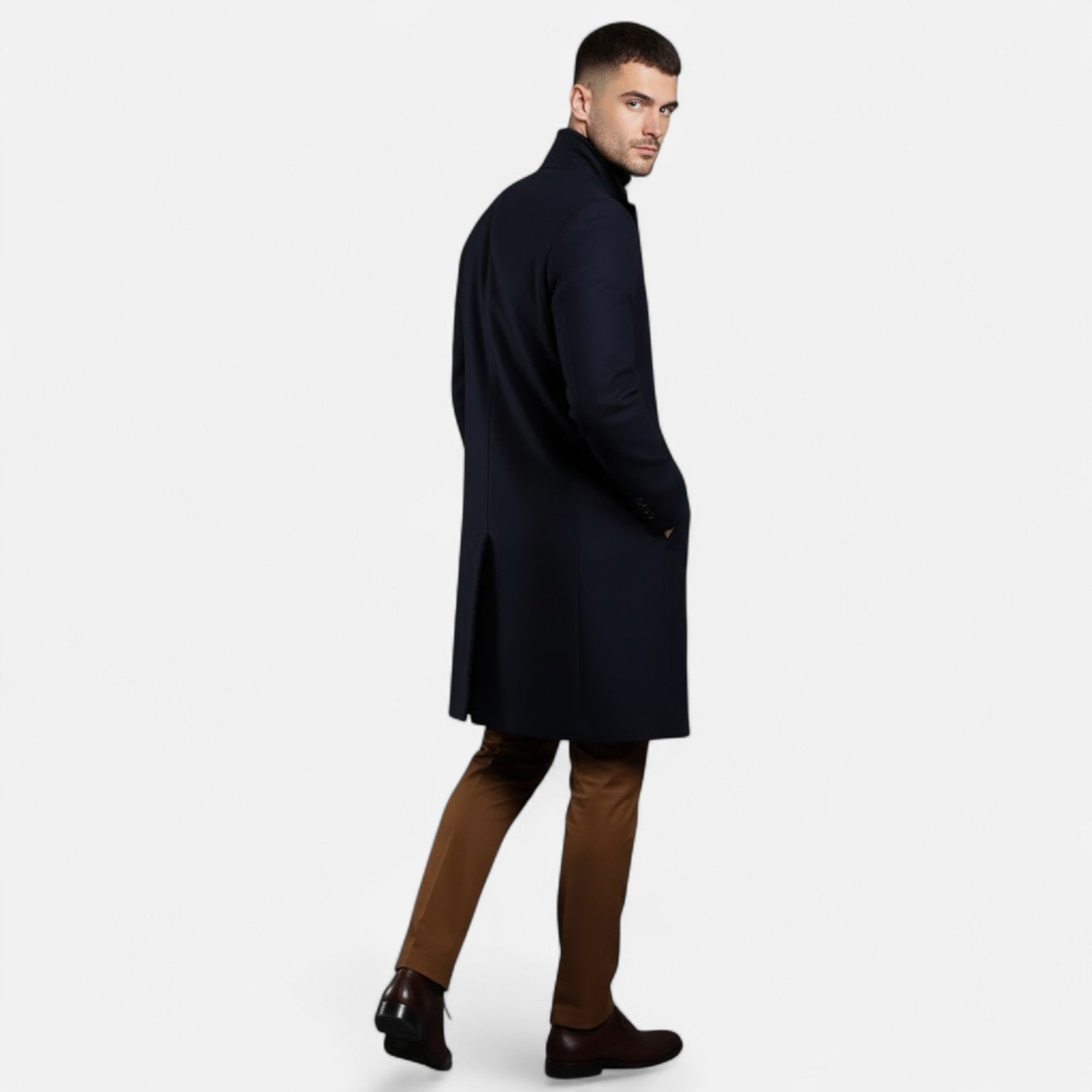 Valmonti | Men’s Mid‑Length Wool Trench Coat – Heritage Oxford