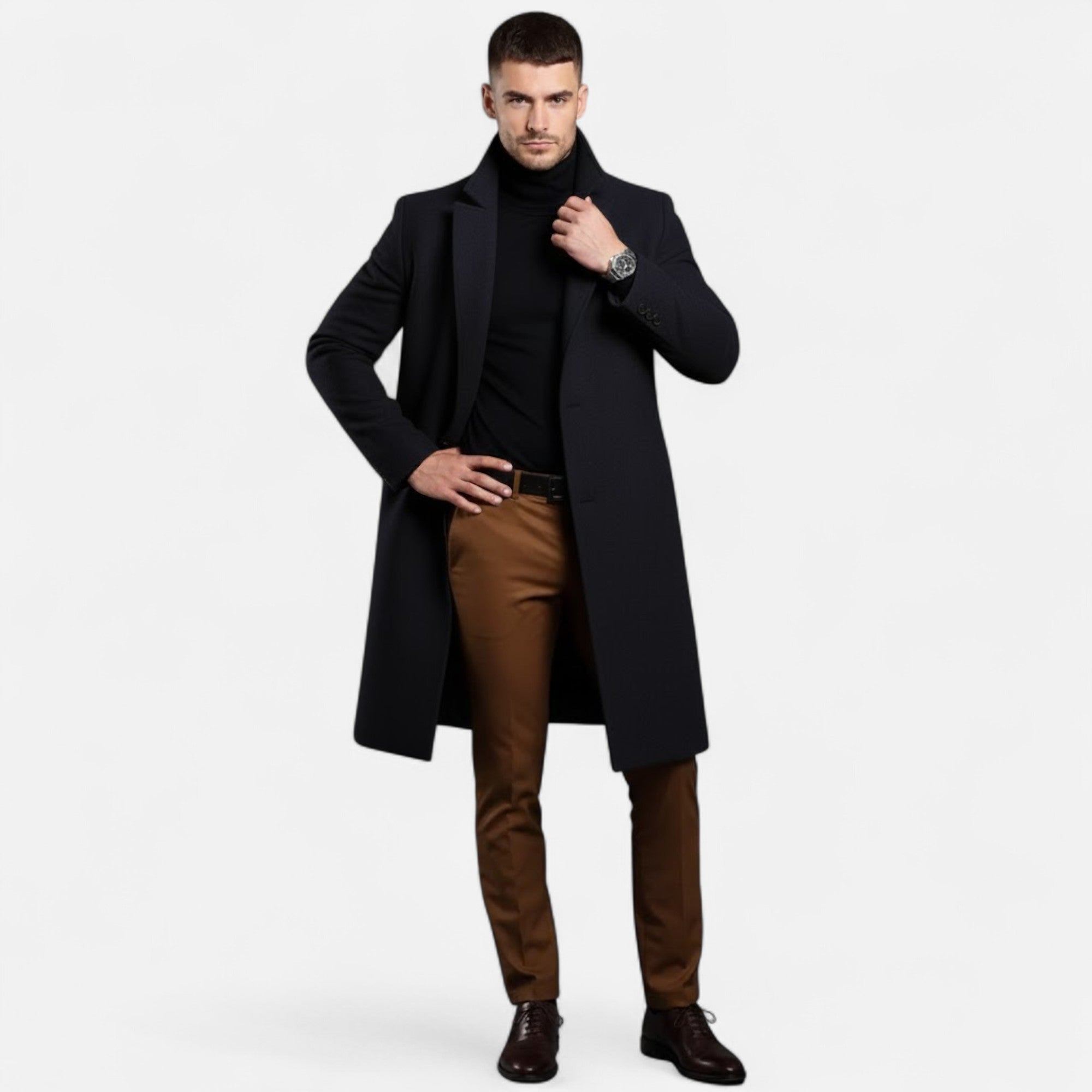Valmonti | Men’s Mid‑Length Wool Trench Coat – Heritage Oxford