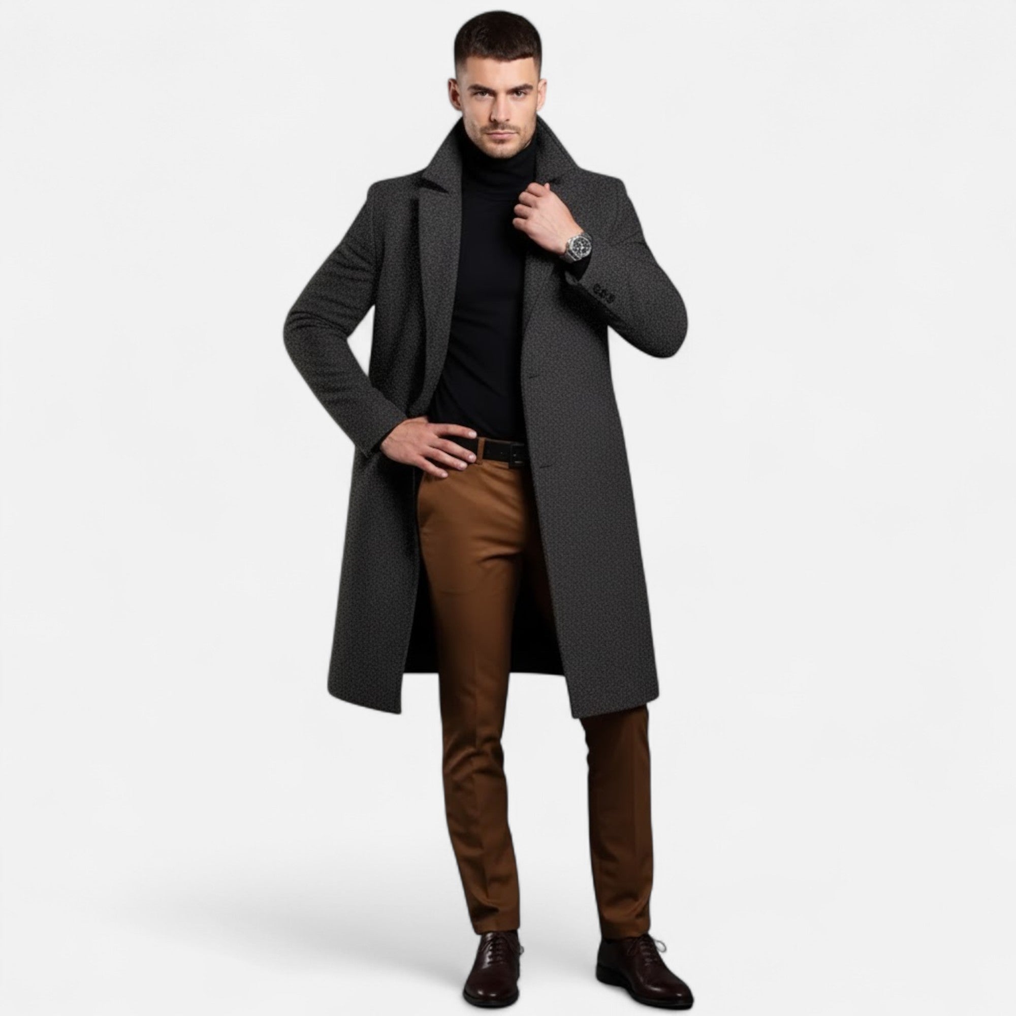 Valmonti | Men’s Mid‑Length Wool Trench Coat – Heritage Oxford