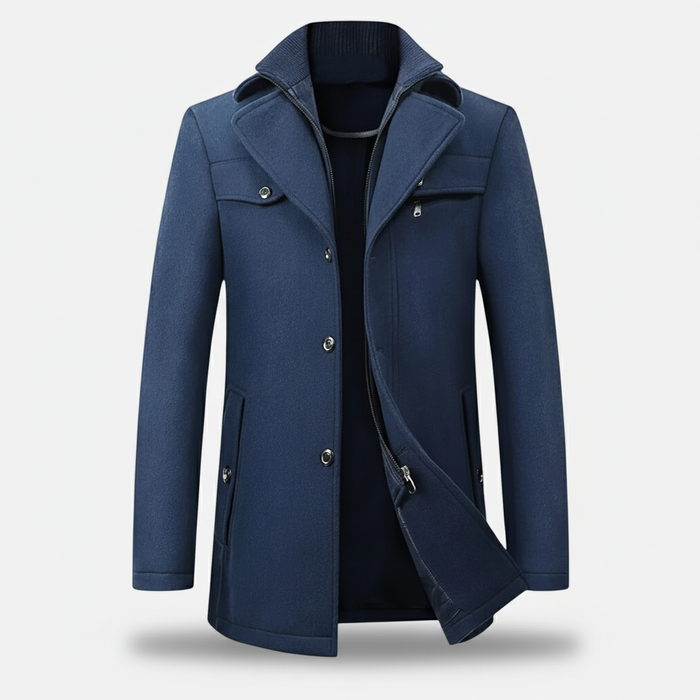 Valmonti | Men’s Single-Breasted Stand-Collar Wool Blend Coat