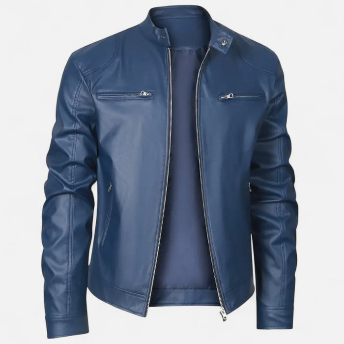 Valmonti | Men’s Stand-Collar Zip-Front Leather Jacket