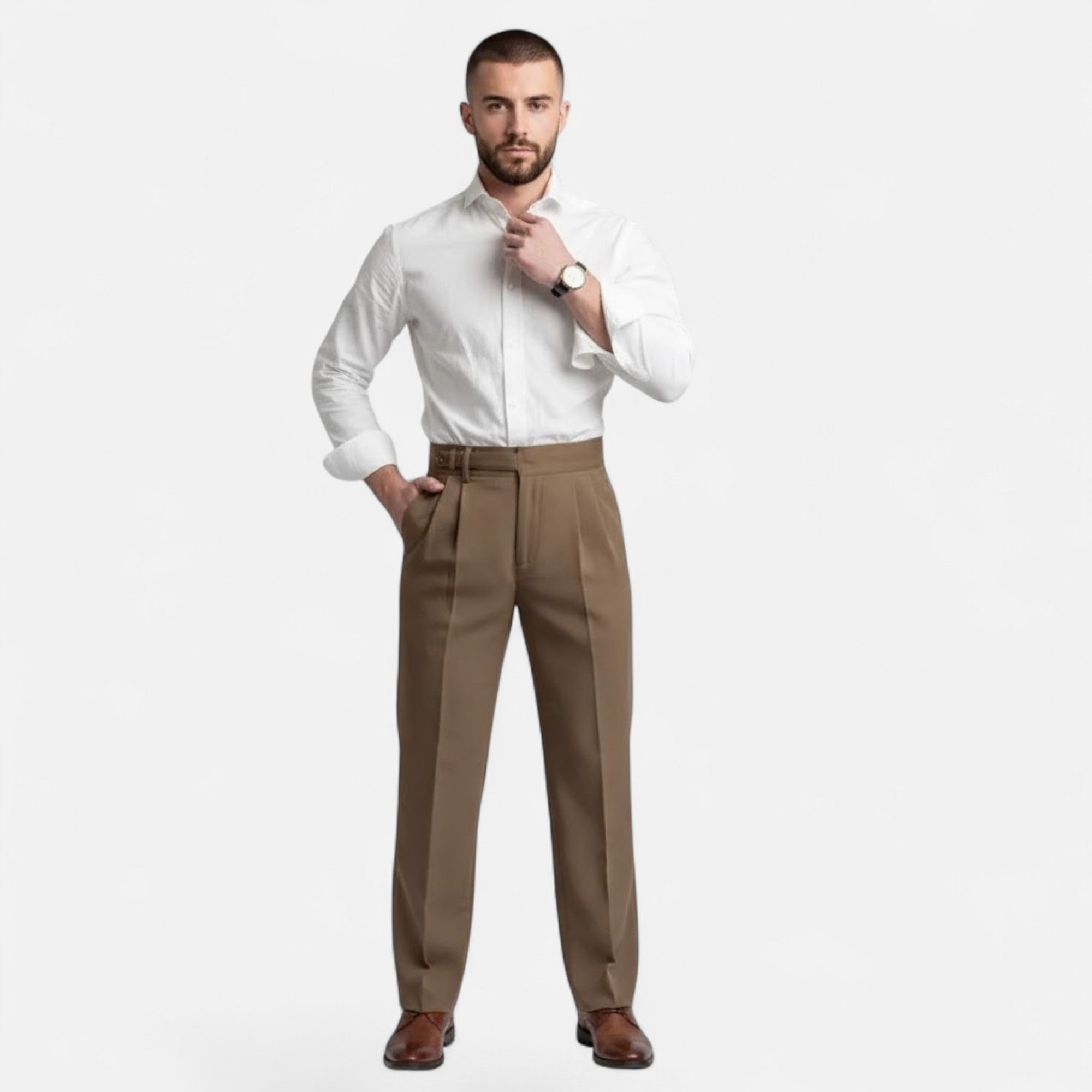 Valmonti | Men’s Straight-Leg Paris-Buckle Suit Trousers
