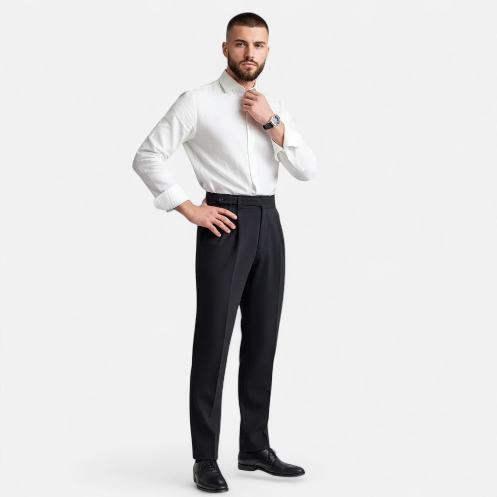 Valmonti | Men’s Straight-Leg Paris-Buckle Suit Trousers
