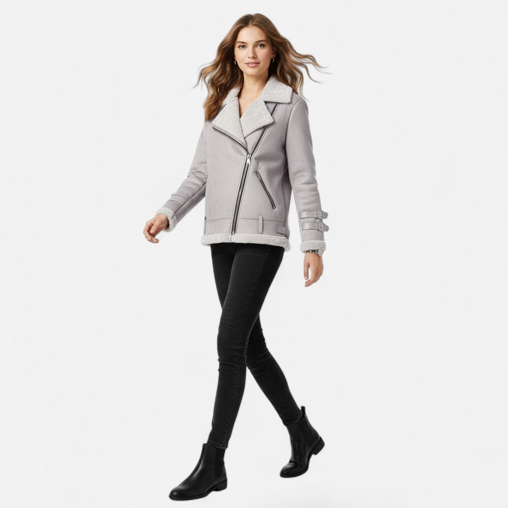 Valmonti | Women’s Deerskin & Lamb-Wool Moto Coat